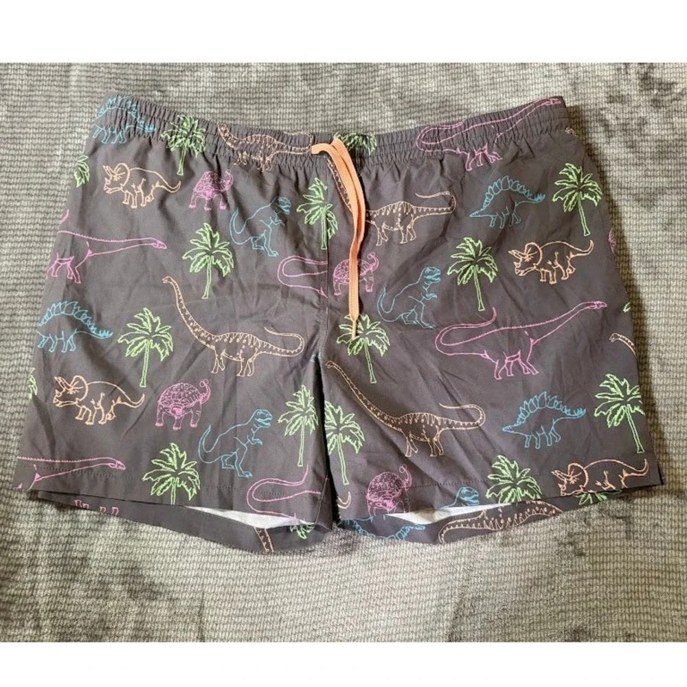 Chubbies Mens 2XL Swim Trunks Gray Neon Dinosaur Palm Tree 42X6 Shorts
